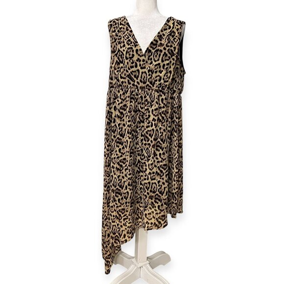 Torrid Plus Size 2X Leopard Print Sleeveless Asymmetrical Hem Dress Elatic Waist - Picture 2 of 9